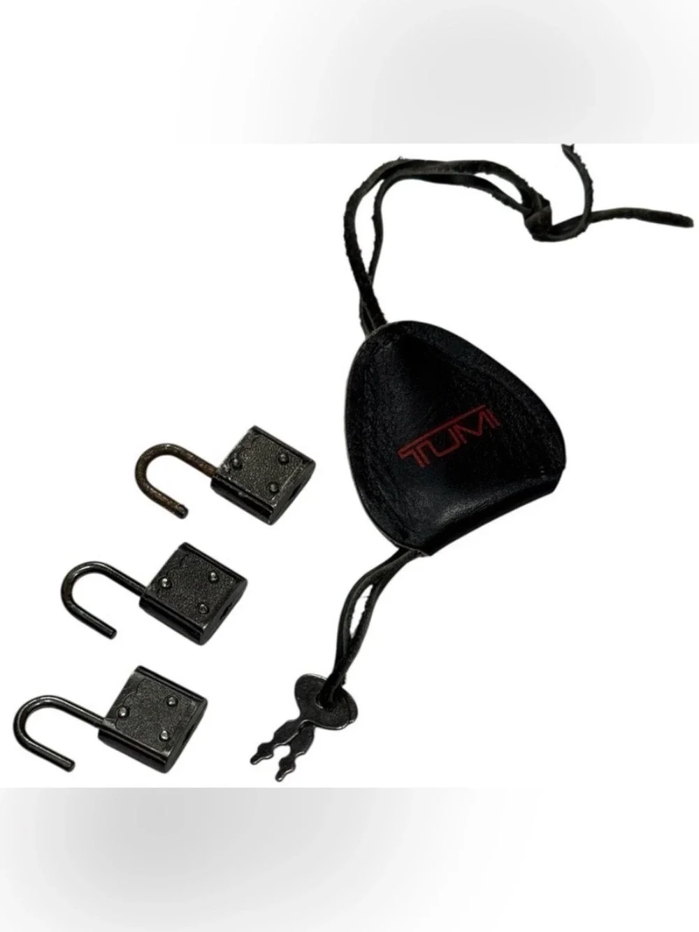 TUMI Luggage Tag + Lock Set Travel Accessories Black Leather Keys